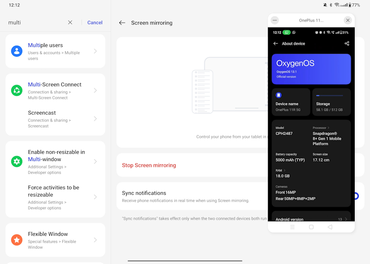 Using OnePlus 11R on OnePlus Pad Go using the Multi-Connect feature on OxygenOS 13.2