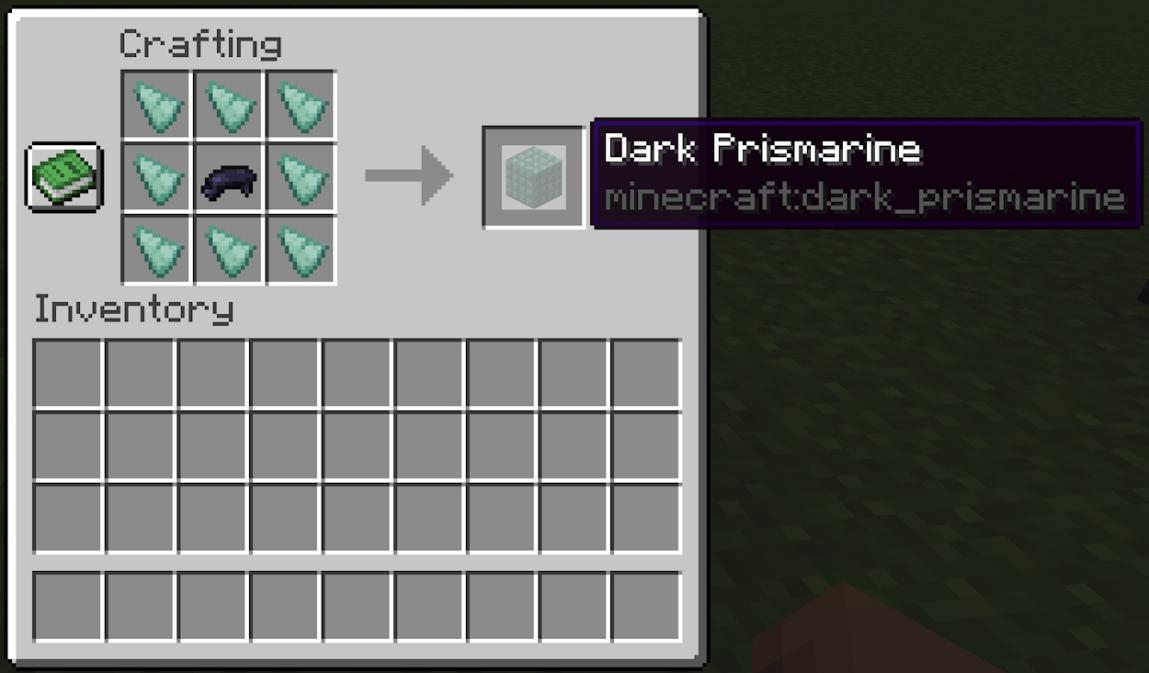 Crafting recipe for the dark prismarine