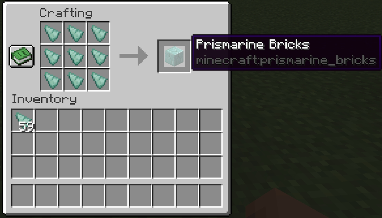 Crafting recipe for the prismarine bricks