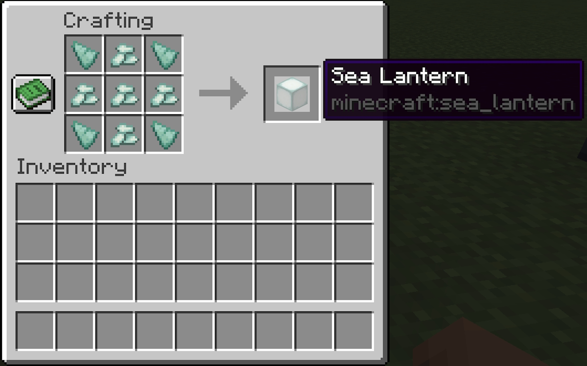 Crafting recipe for the sea lantern 