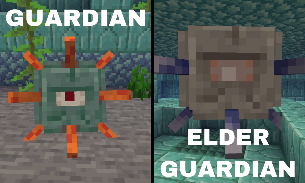 Guardian and an elder guardian mobs side by side