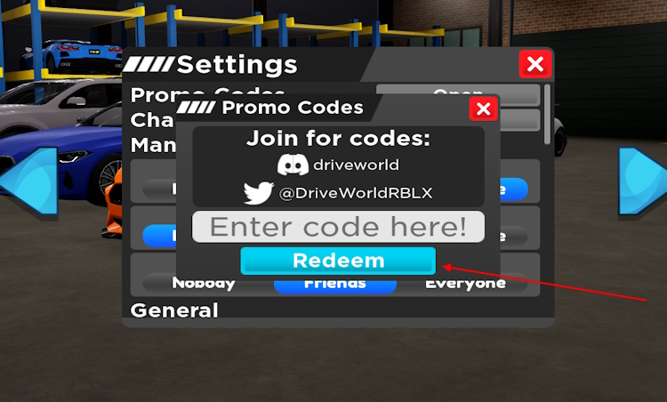 Redeem code button