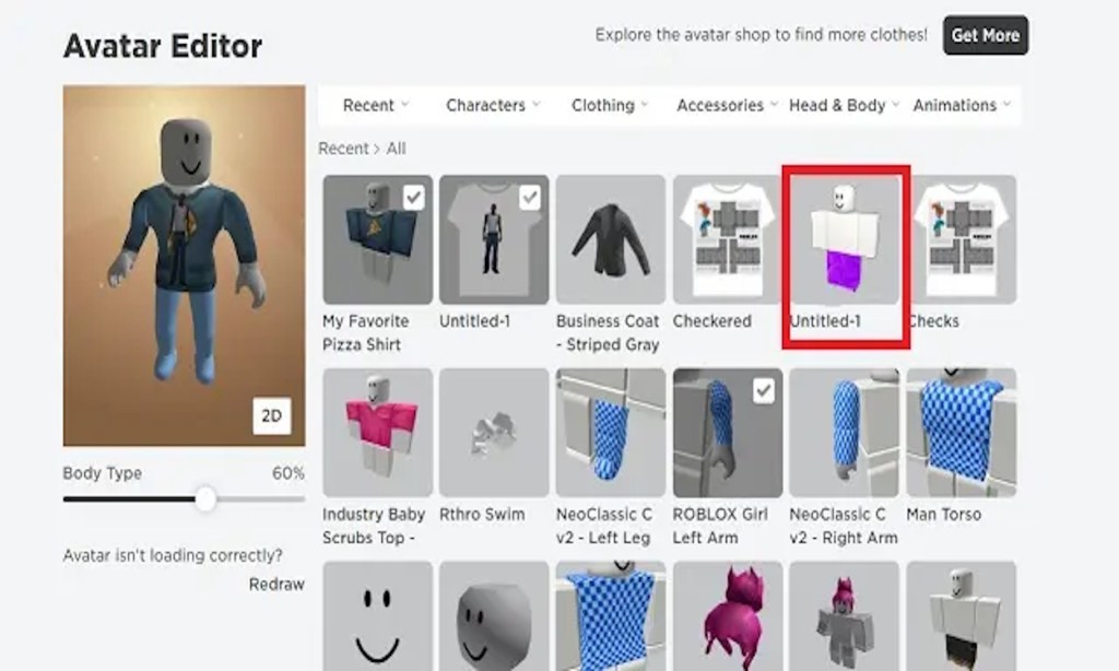 Roblox Created Shirt display