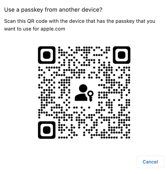 Scan the QR Code to use Passkey on iOS 17