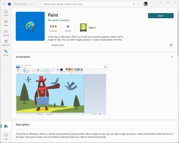 update the paint app in microsoft store