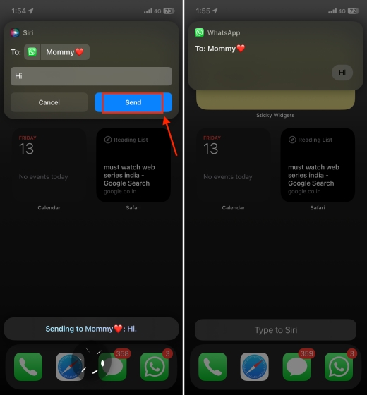 Send a WhatsApp message using Siri on iPhone