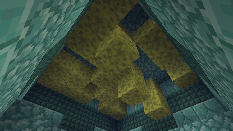 Sponge room inside an ocean monument in Minecraft
