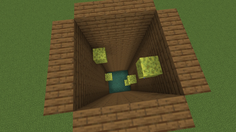 Example of how to place sponges in a tall vertical 4x4 area filled with water