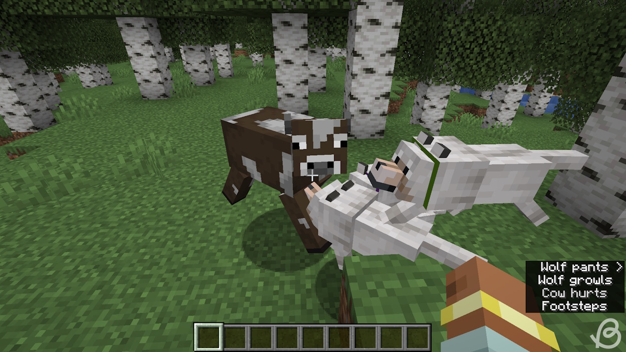 Dogs attacking a cow, after the player has hit it