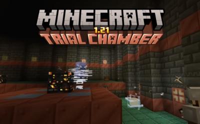 Room with trial spawners and the Breeze in a trial chamber in Minecraft
