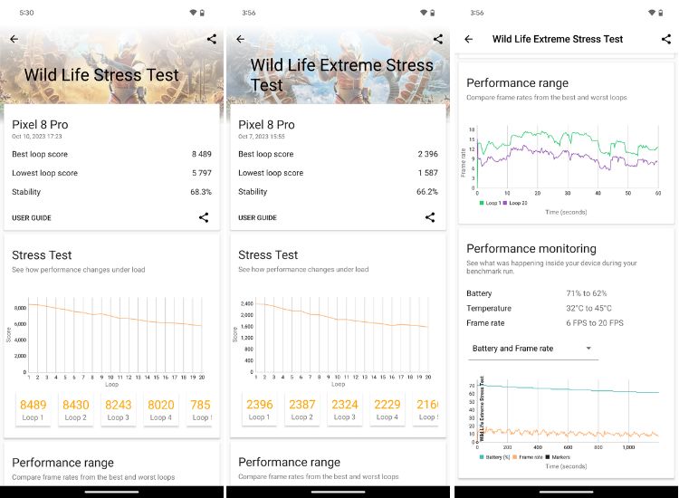 tensor g3 3dmark wild life stress test and wild life extreme stress test