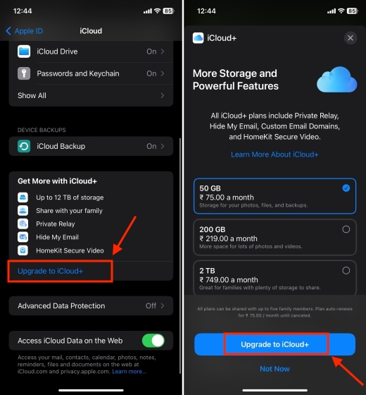 Upgrade to iCloud+ on an iPhone