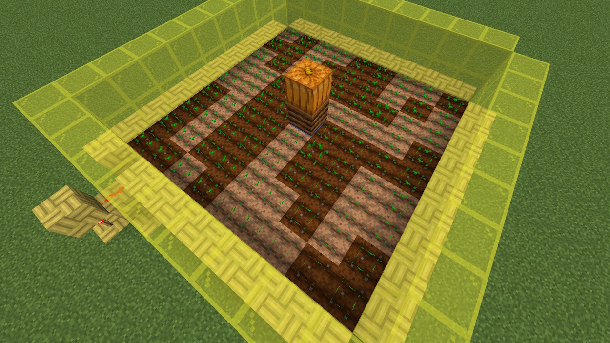 Hoe the dirt and plant wheat seeds and the wheat farm is almost done in Minecraft