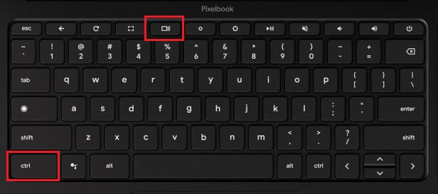 press ctrl and overview key to take a screenshot on a chromebook