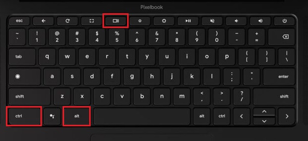 press ctrl, alt, and overview to take a screenshot of the active window on chromeos