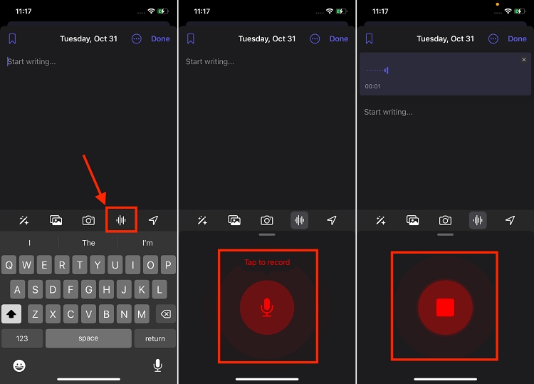 add voice note to a journal entry