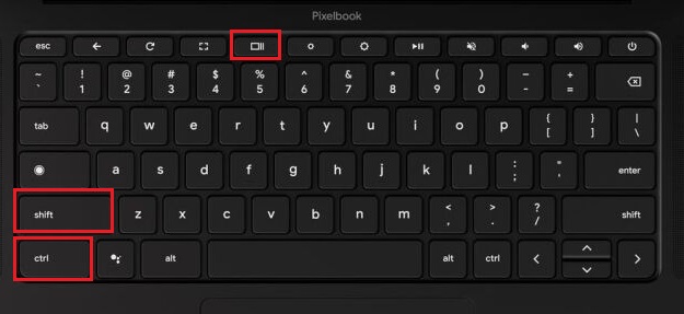 press ctrl, shift, and overview to take a partial screenshot on chromeos