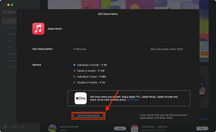 cancel apple music subscription