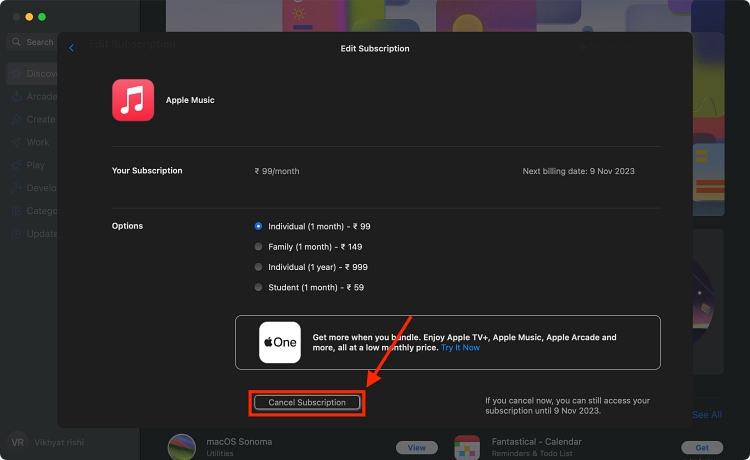 cancel apple music subscription 