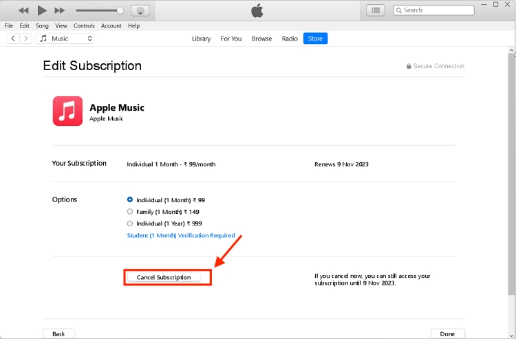 cancel apple music subscription in iTunes