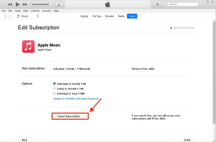 cancel apple music subscription in iTunes