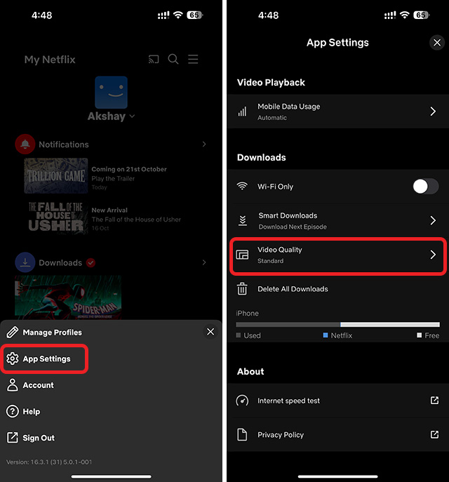 changing download quality on netflix mobile app