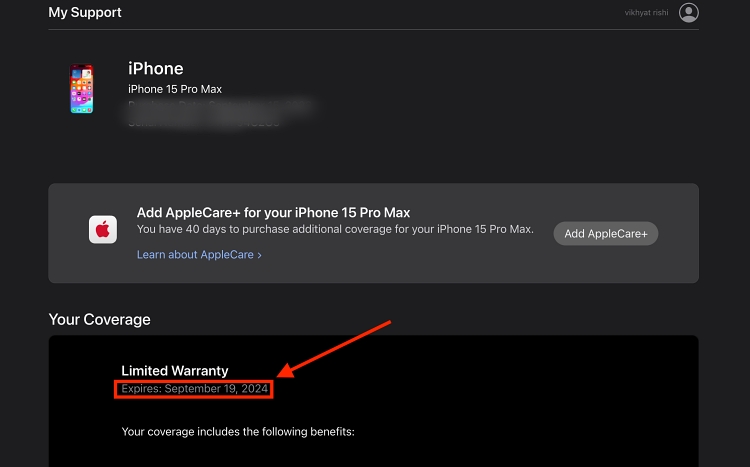 check iPhone warranty on check coverage website