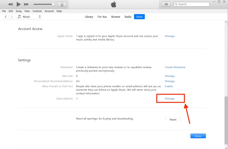click the manage button in itunes