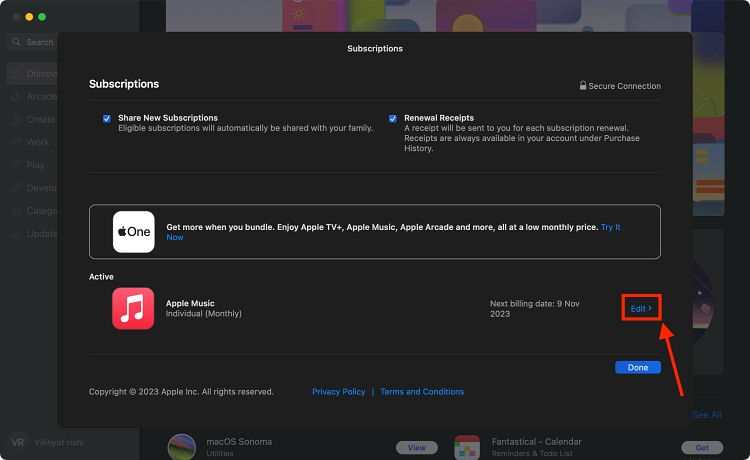 edit apple music subscription