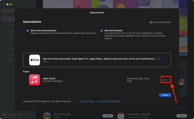 edit apple music subscription 
