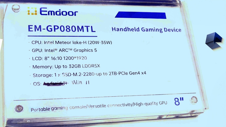 emdoor gaming handheld with intel meteor lake 14th gen showcased
