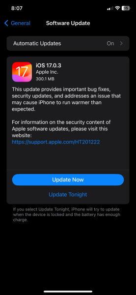 iOS 17.0.3 update
