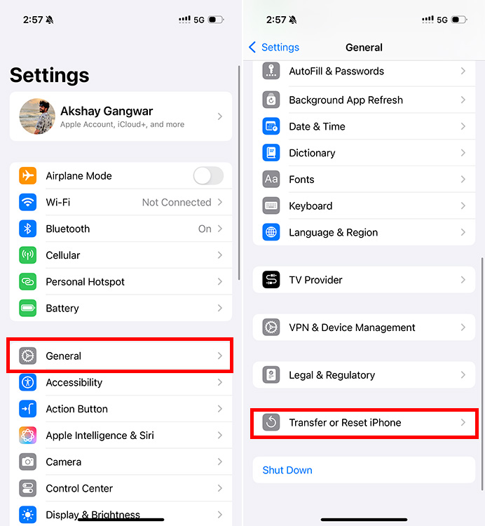 iPhone settings app option to reset iPhone