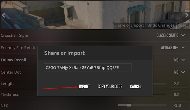 import code button CS2