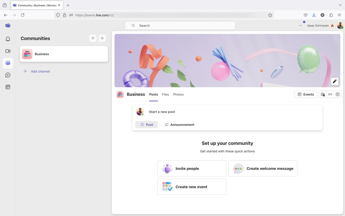 preview of Communities screen on Microsoft Teams web