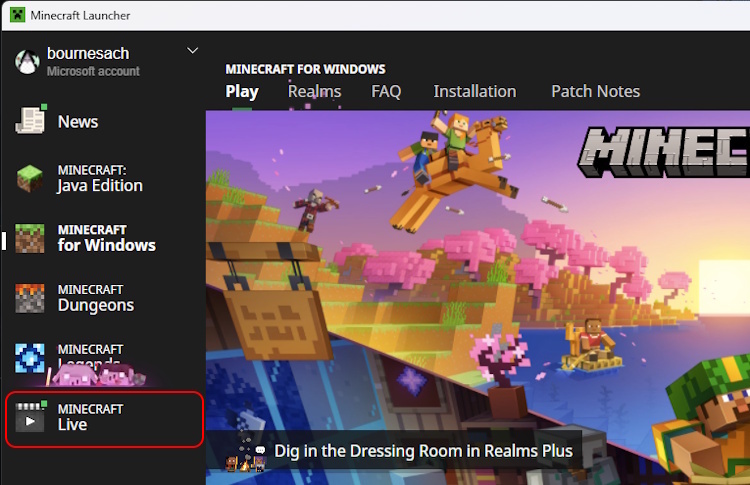 Minecraft Live button in the Minecart launcher 