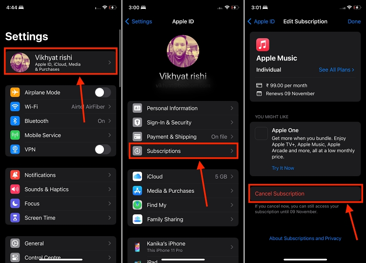 steps to cancel apple music subscription on iPhone