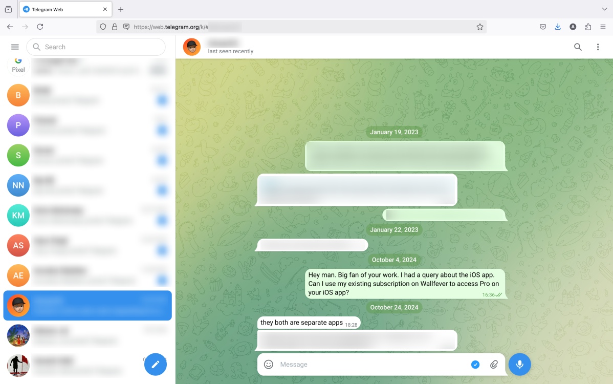 preview of Chats and threads inside Telegram Messenger on the web