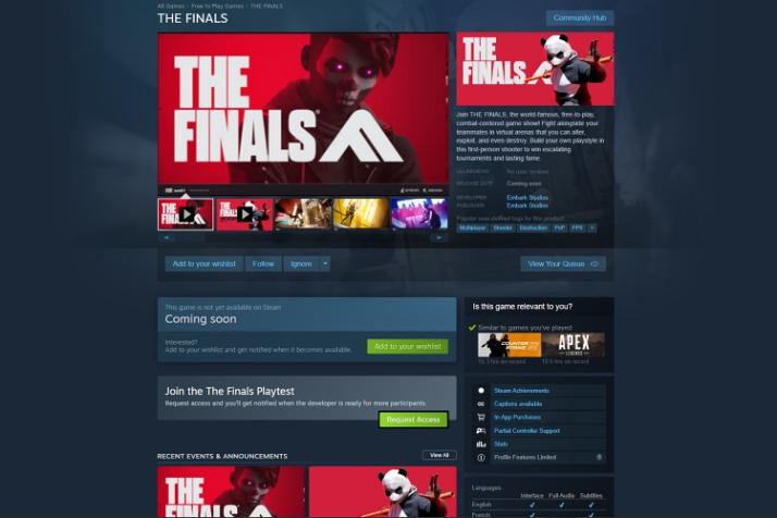 the finals open beta in steam store
