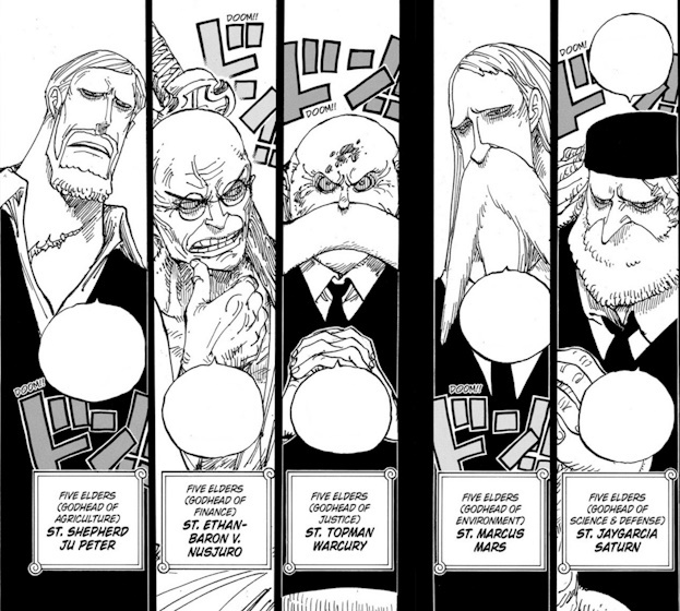 The Five Elders with their titles in One Piece