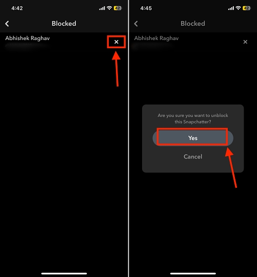 Unblock confirmation popup window on iPhone