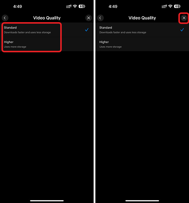 video quality standard and higher options