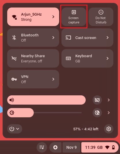 screen capture in chromeos quick panel
