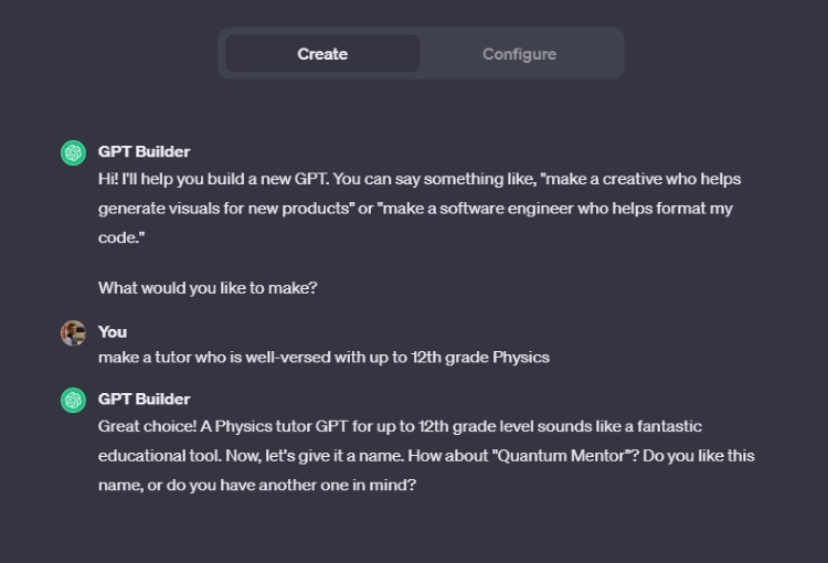 gpt builder creating a personalized gpt
