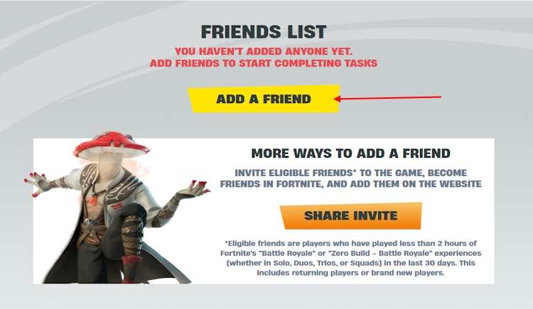Add a player in Refer a Friend 3.0 Fortnite