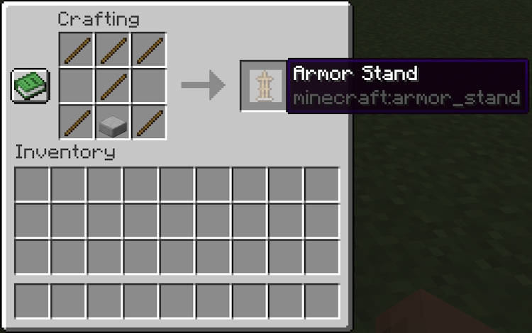 Completed recipe for an armor stand in Minecraft