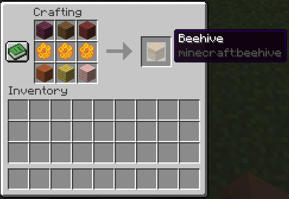 Crafting recipe for the beehive in Minecraft
