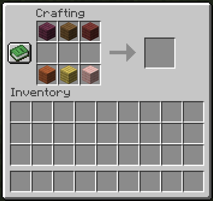 Random wooden planks filling the top and bottom rows of the crafting table's grid