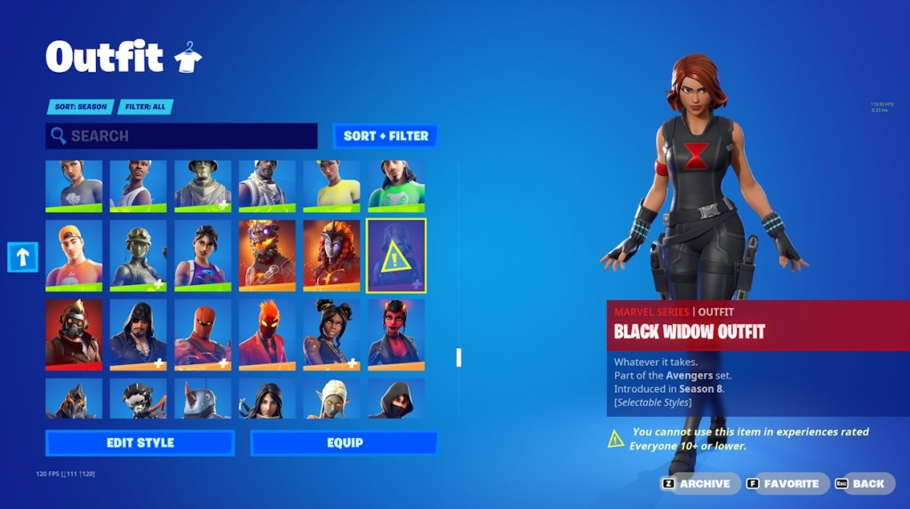 Black Widow Restricted skin in Fortnite
