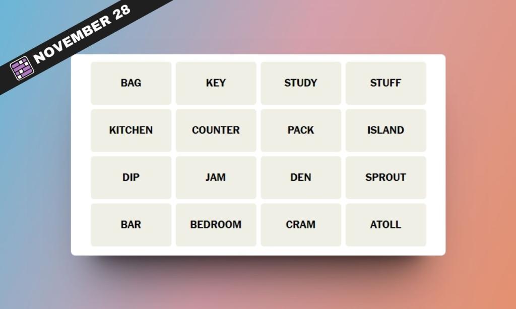 NYT Connections Hints and Answers for November 28, 2023
